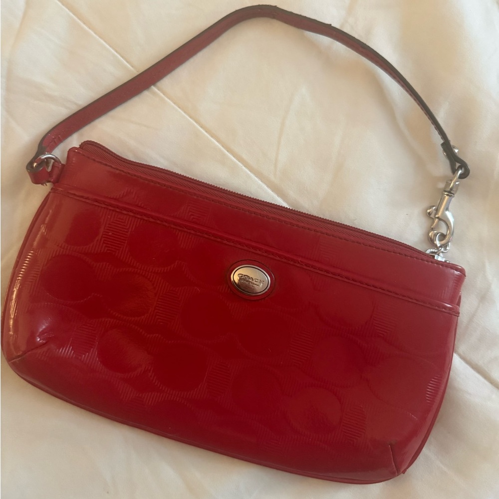 Coach Red Embossed Wristlet Clutch